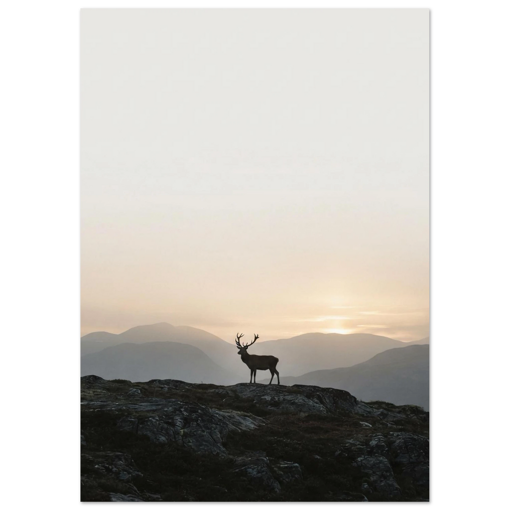 Red Deer on the Mountain, fine art print by Jonnadee