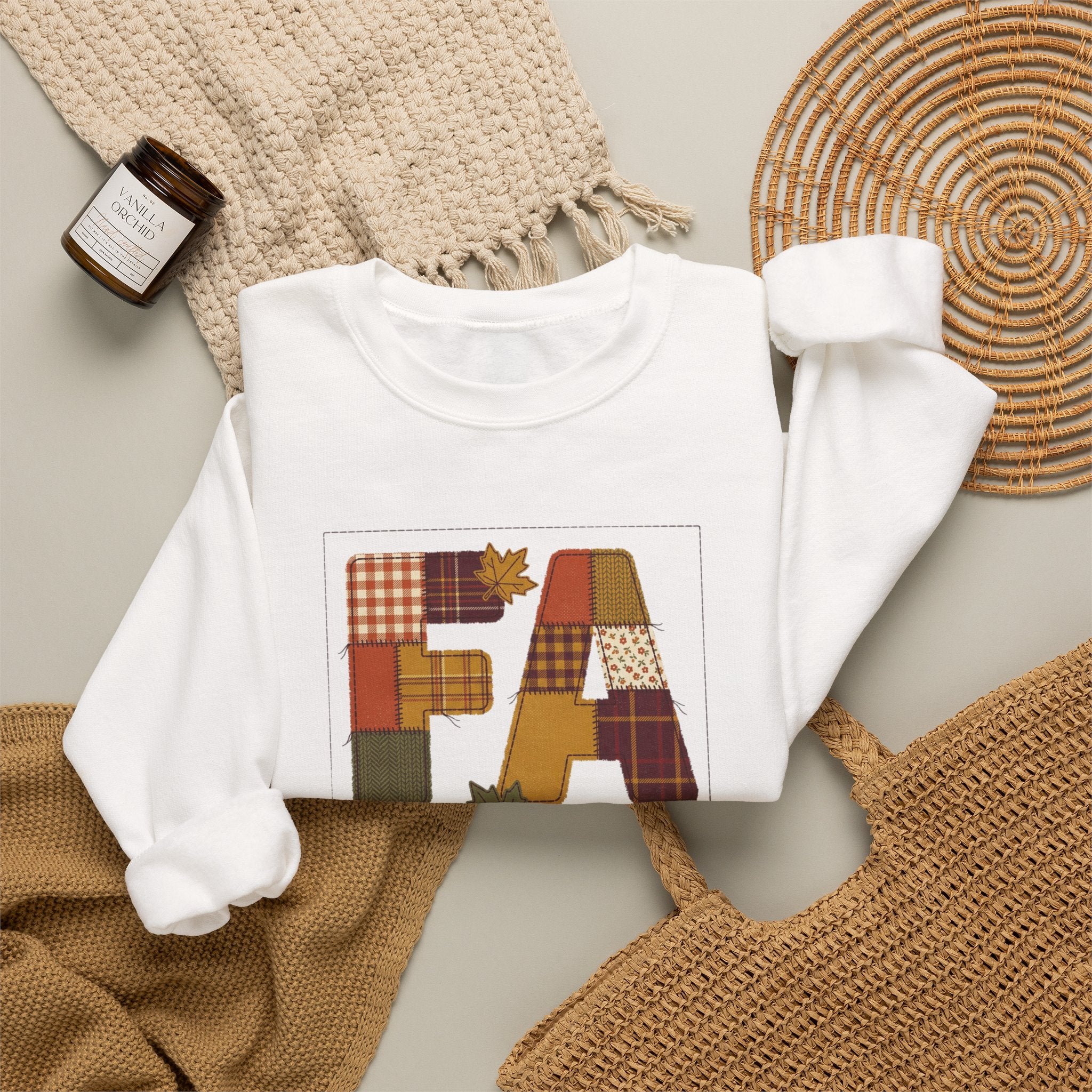 Fall Patchwork Letter EA Sweatshirt | Thanksgiving Autumn Leaves, Harvest Plaid