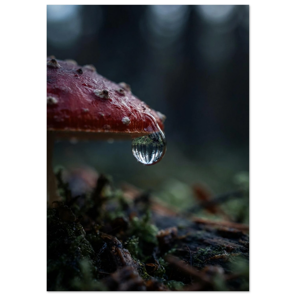 Dew Drop on a Mushroom, fine art print by Jonnadee