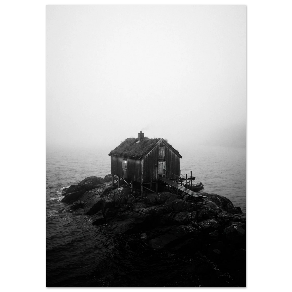 Fishing Shack in the Night Fog, fine art print by Jonnadee