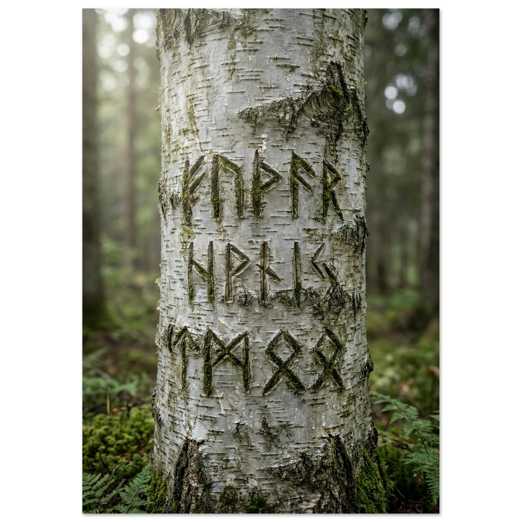 Runes in the Birch, fine art print by Jonnadee