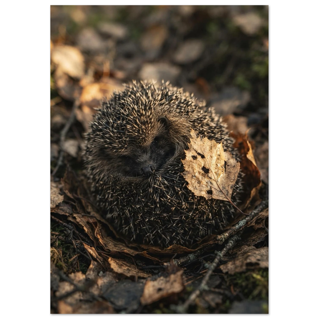 Hedgehog in the Leaves, fine art print by Jonnadee