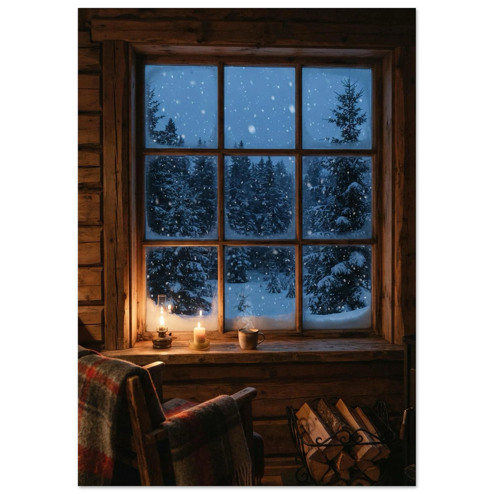 Snowfall Past the Window, fine art print by Jonnadee