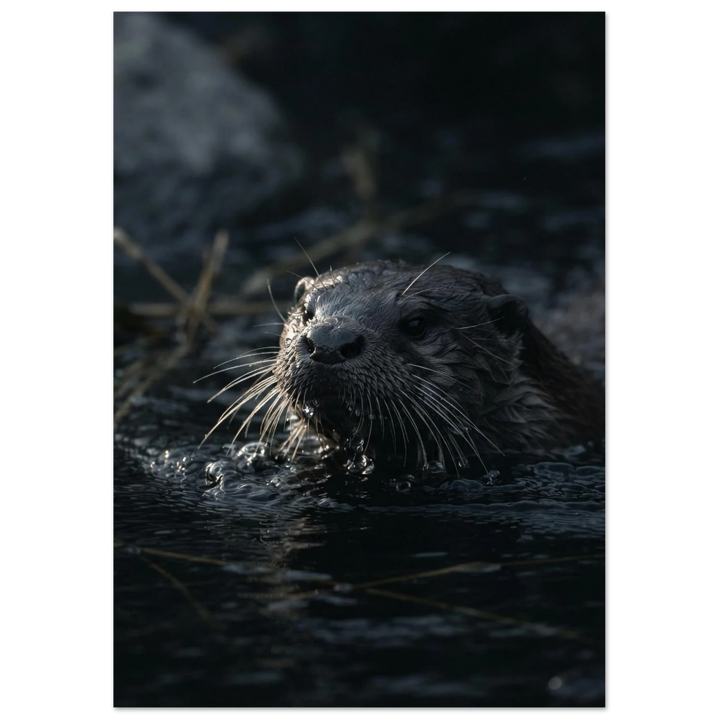Otter in a Cold Stream, fine art print by Jonnadee