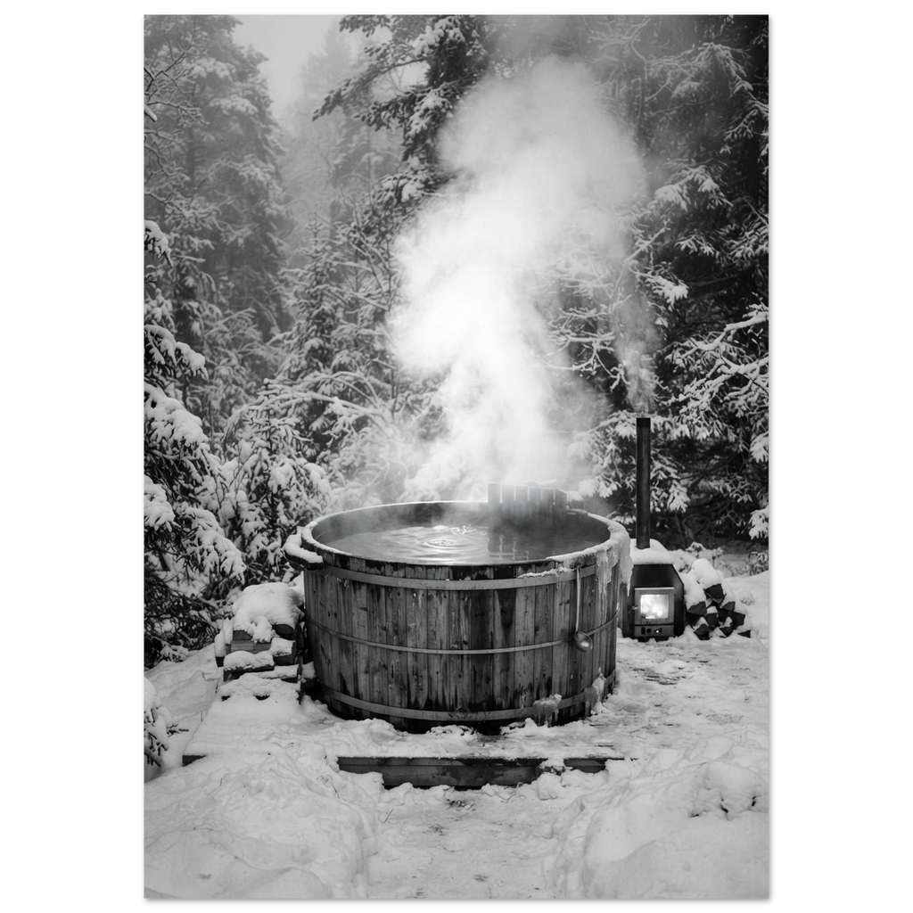 Hot Tub in the Snowy Forest, fine art print by Jonnadee