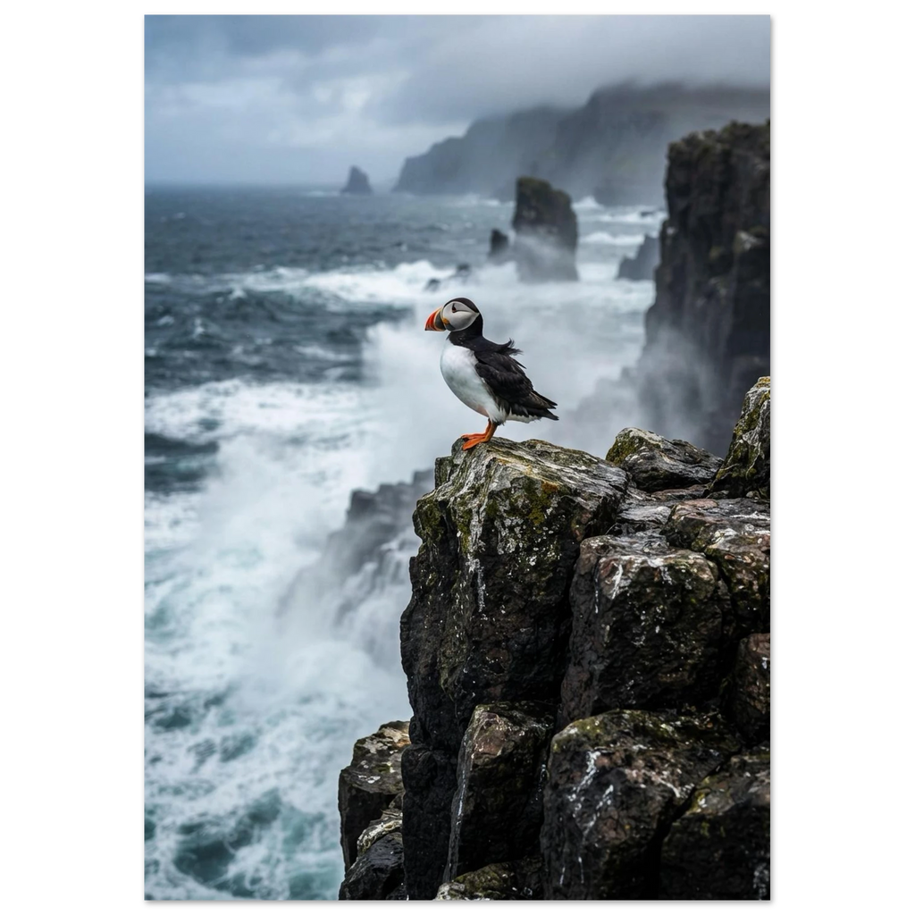 Puffin on the Sea Stack, fine art print by Jonnadee