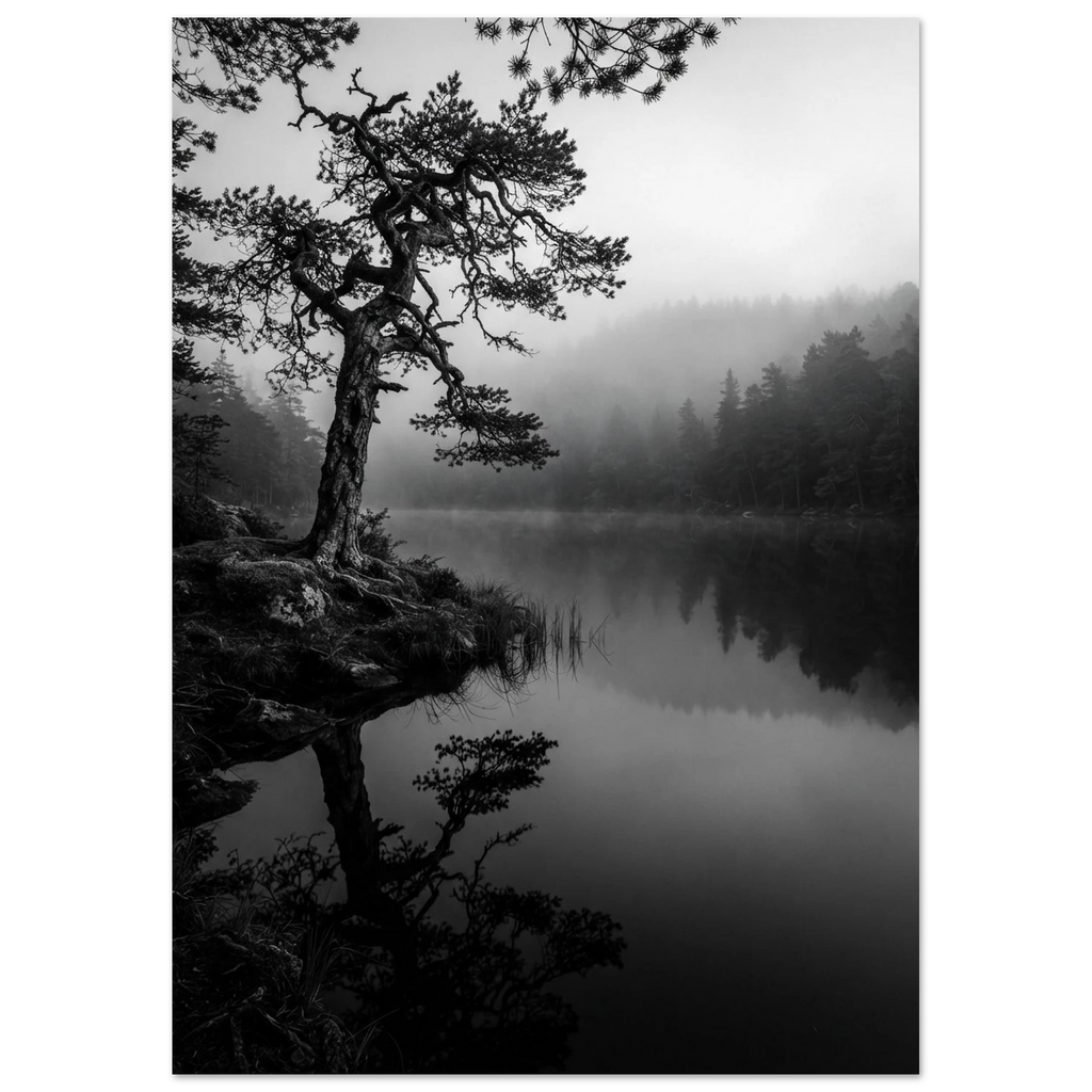 Pine Reflected in the Lake, fine art print by Jonnadee