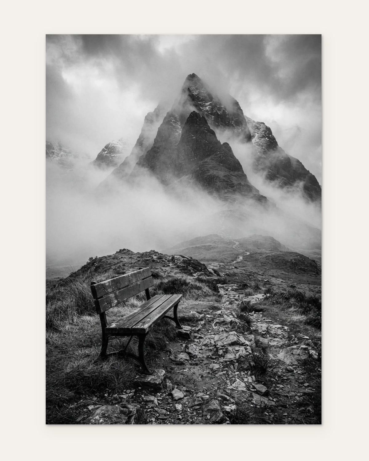 Bench Facing the Peak, fine art print by Jonnadee
