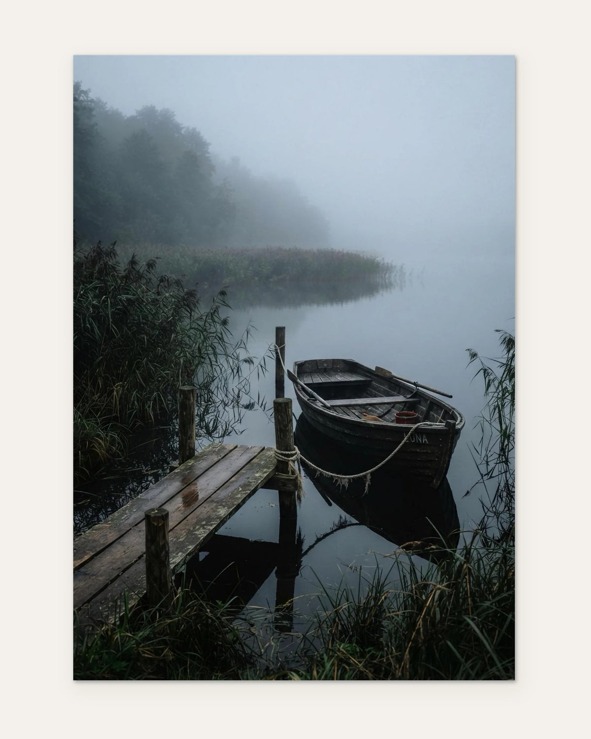 Boat on the Lakeshore, fine art print by Jonnadee
