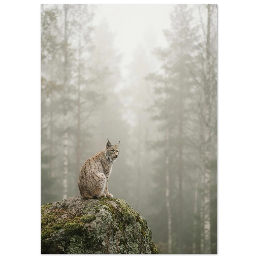 Lynx on a Granite Boulder, fine art print by Jonnadee