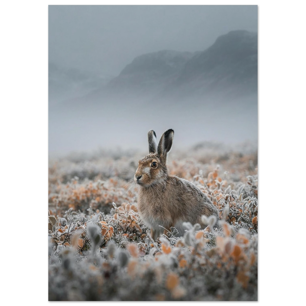 Mountain Hare in the Fog, fine art print by Jonnadee