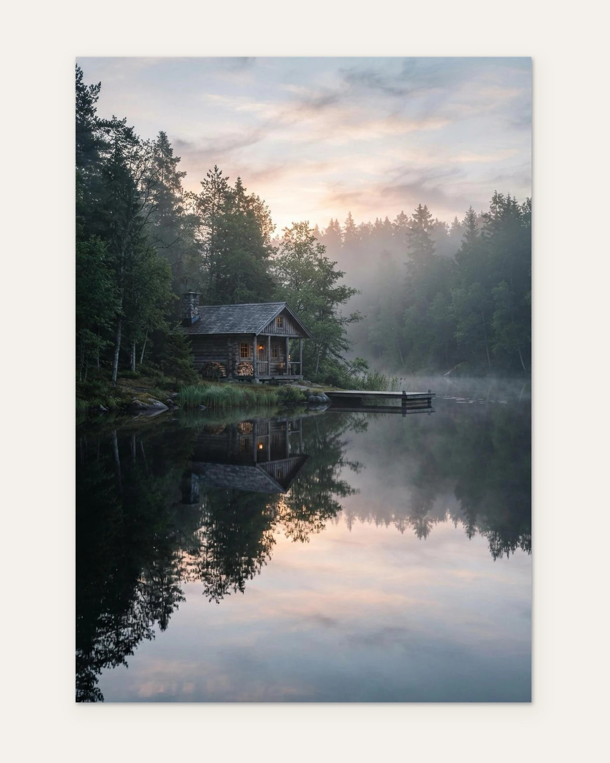 Cabin on Still Water, fine art print by Jonnadee