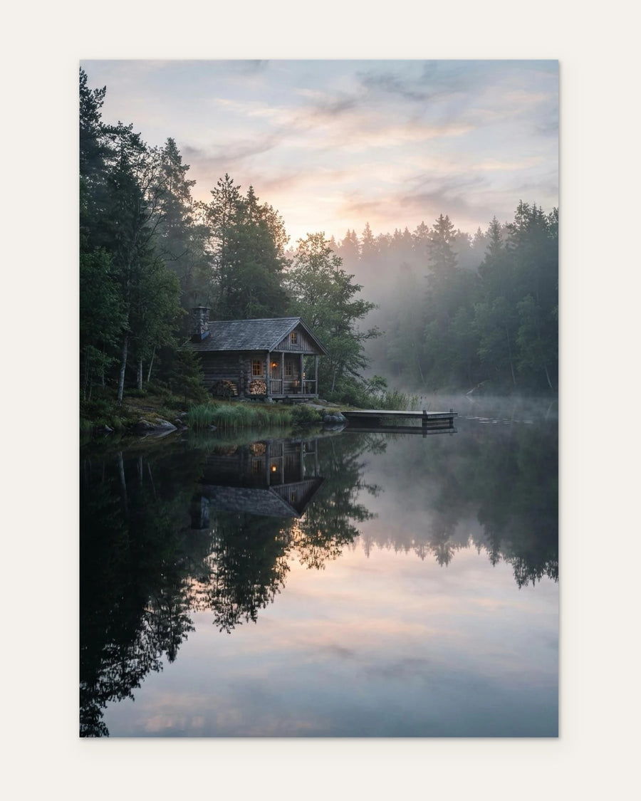 Cabin on Still Water, fine art print by Jonnadee