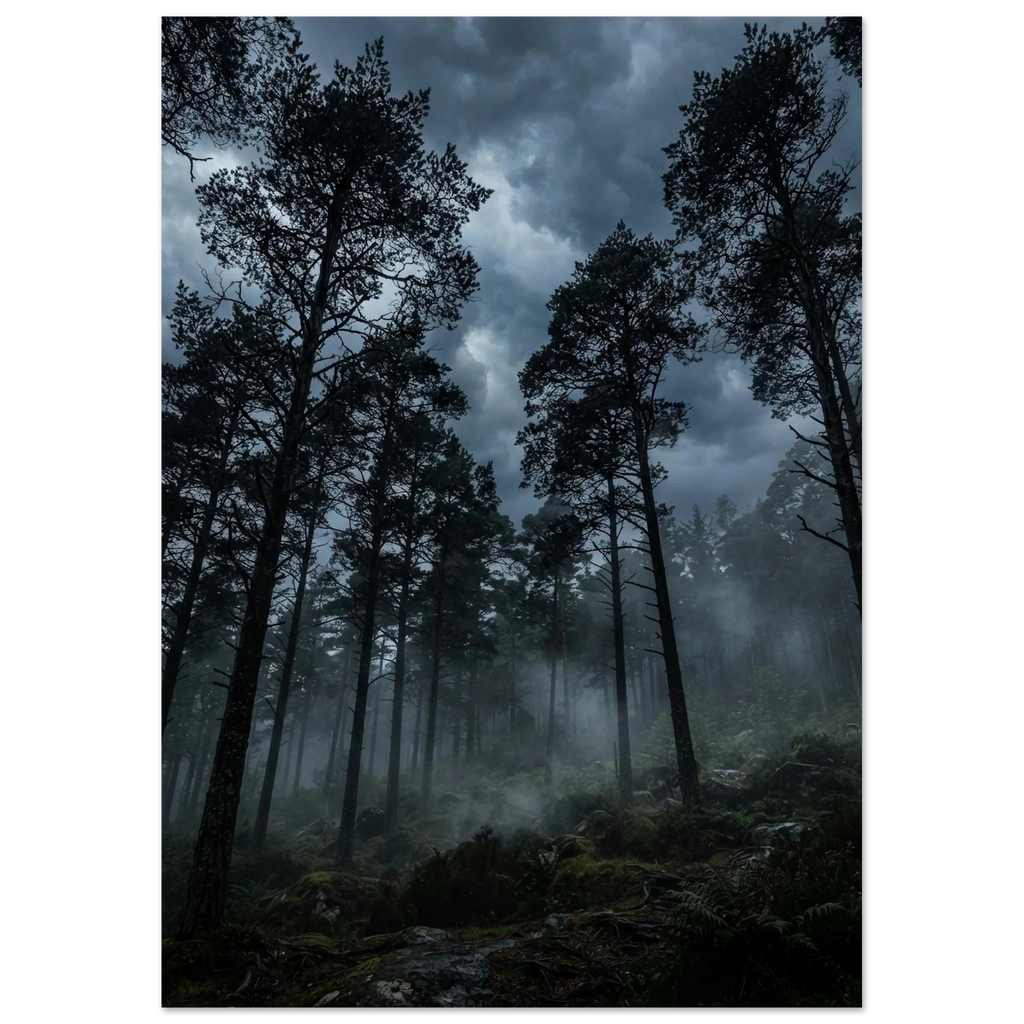 Pines Against a Stormy Sky, fine art print by Jonnadee