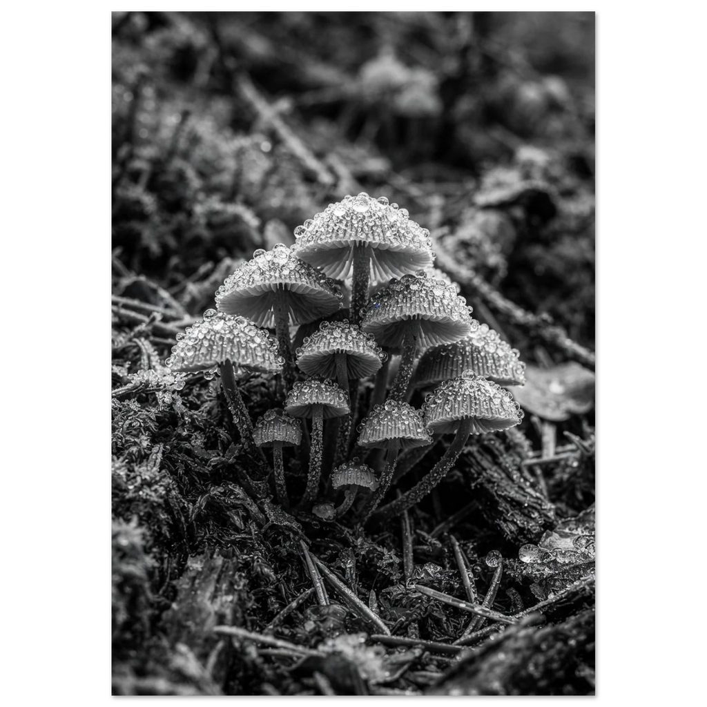 Frosted Wild Mushrooms, fine art print by Jonnadee
