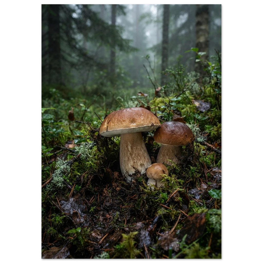 Porcini on the Forest Floor, fine art print by Jonnadee
