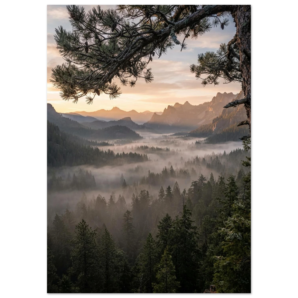 Pine Branch Over the Valley, fine art print by Jonnadee