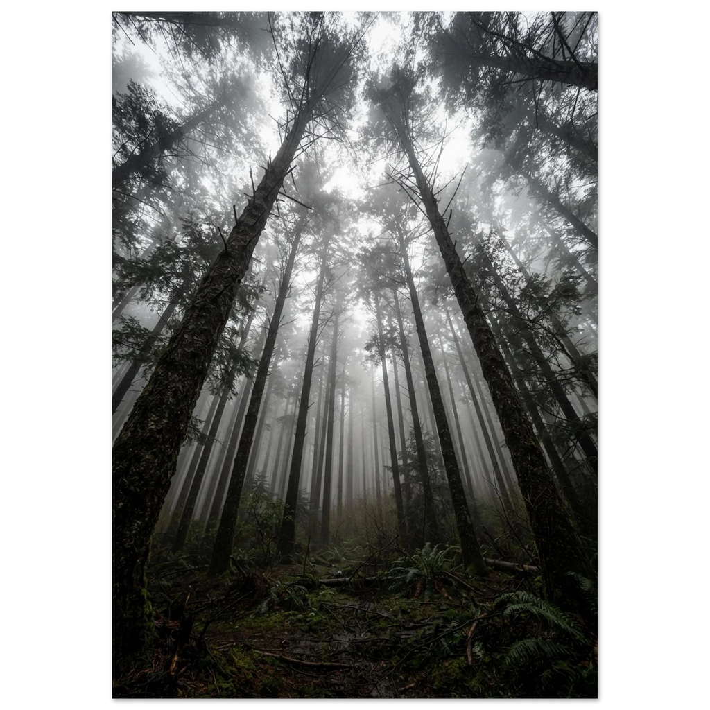 Pines Reaching Through Fog, fine art print by Jonnadee