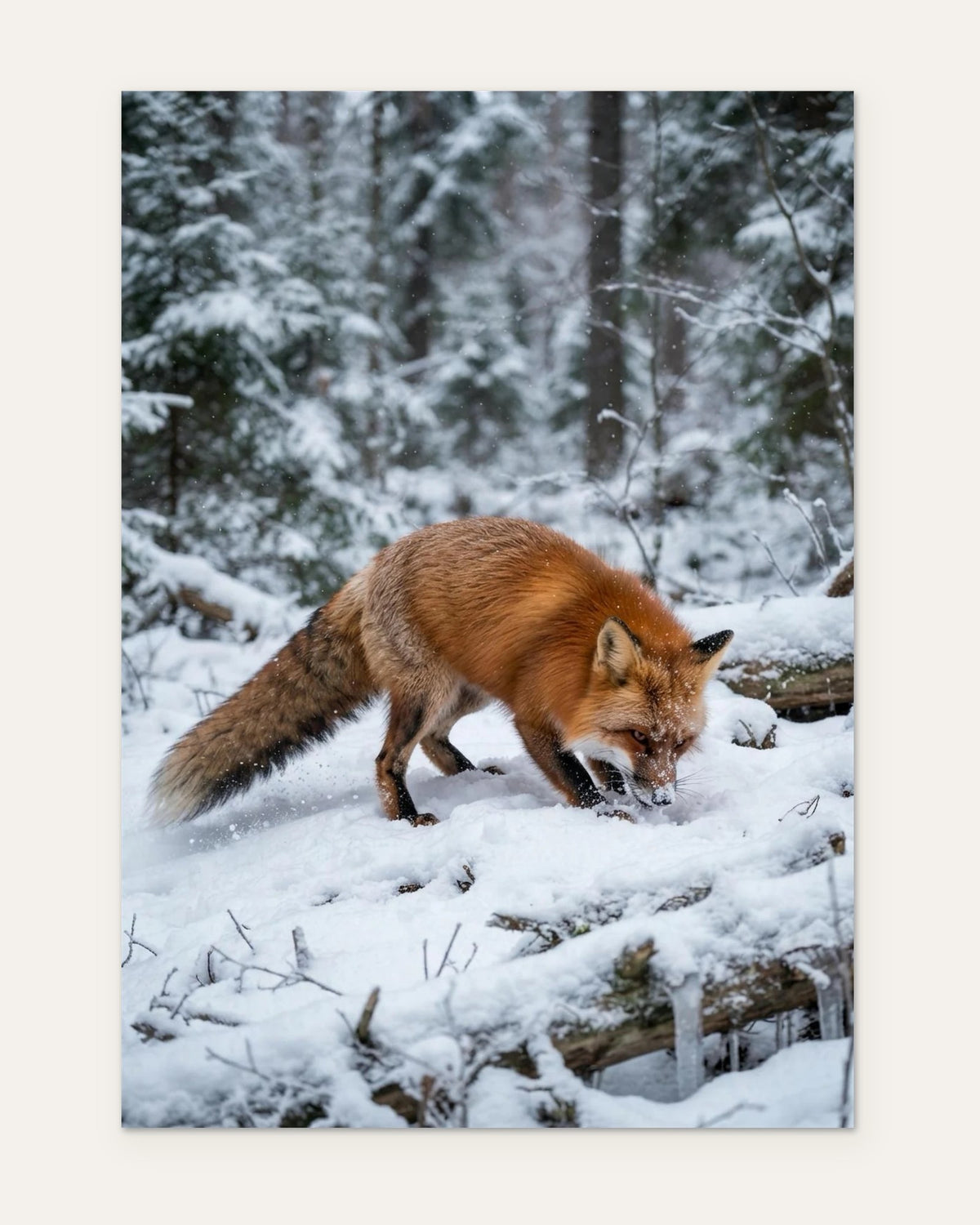 Fox in Fresh Snow, fine art print by Jonnadee