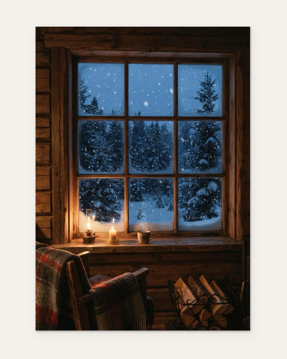 Snowfall Past the Window, fine art print by Jonnadee